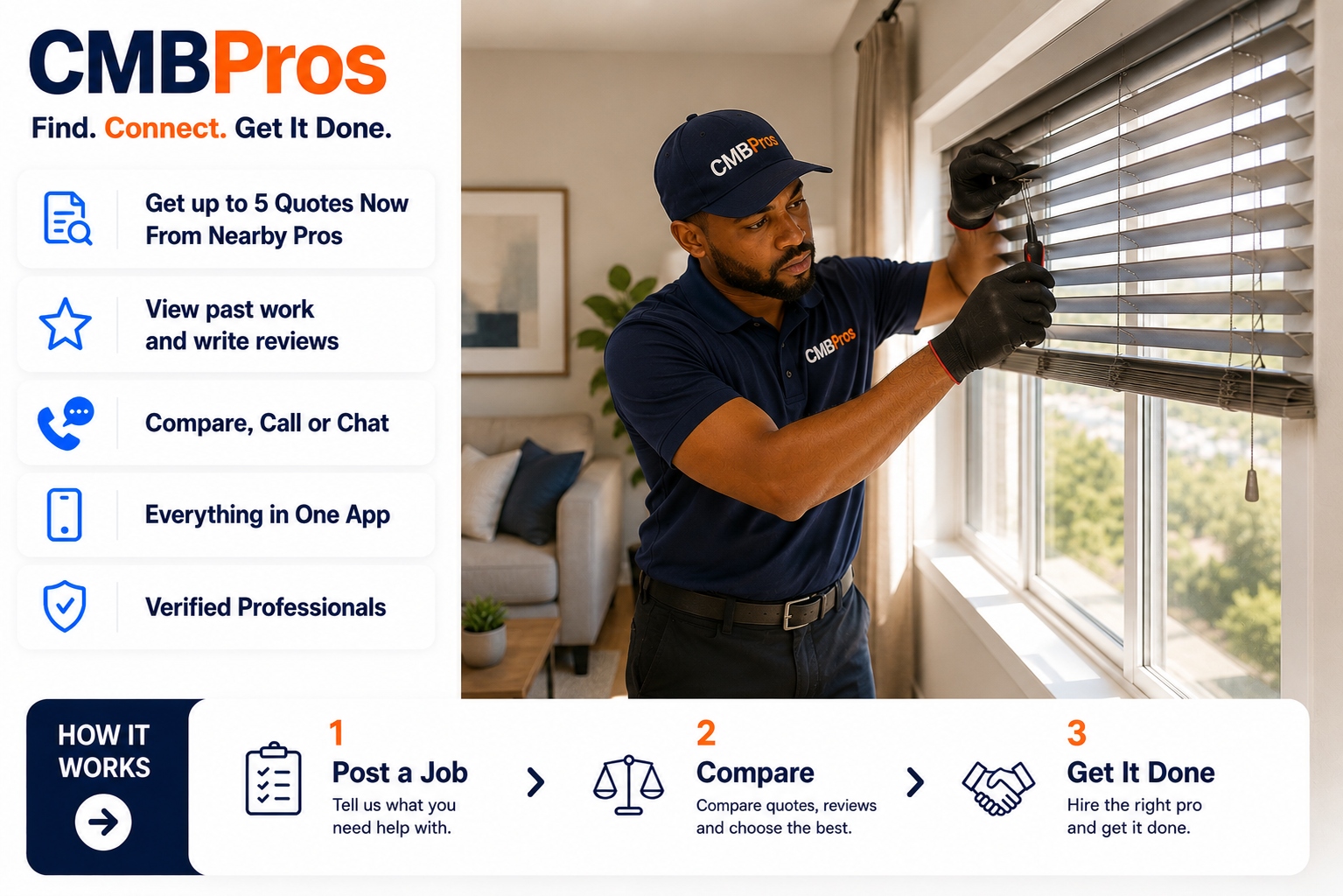 Curtain and blind installer fitting window coverings in Lusaka