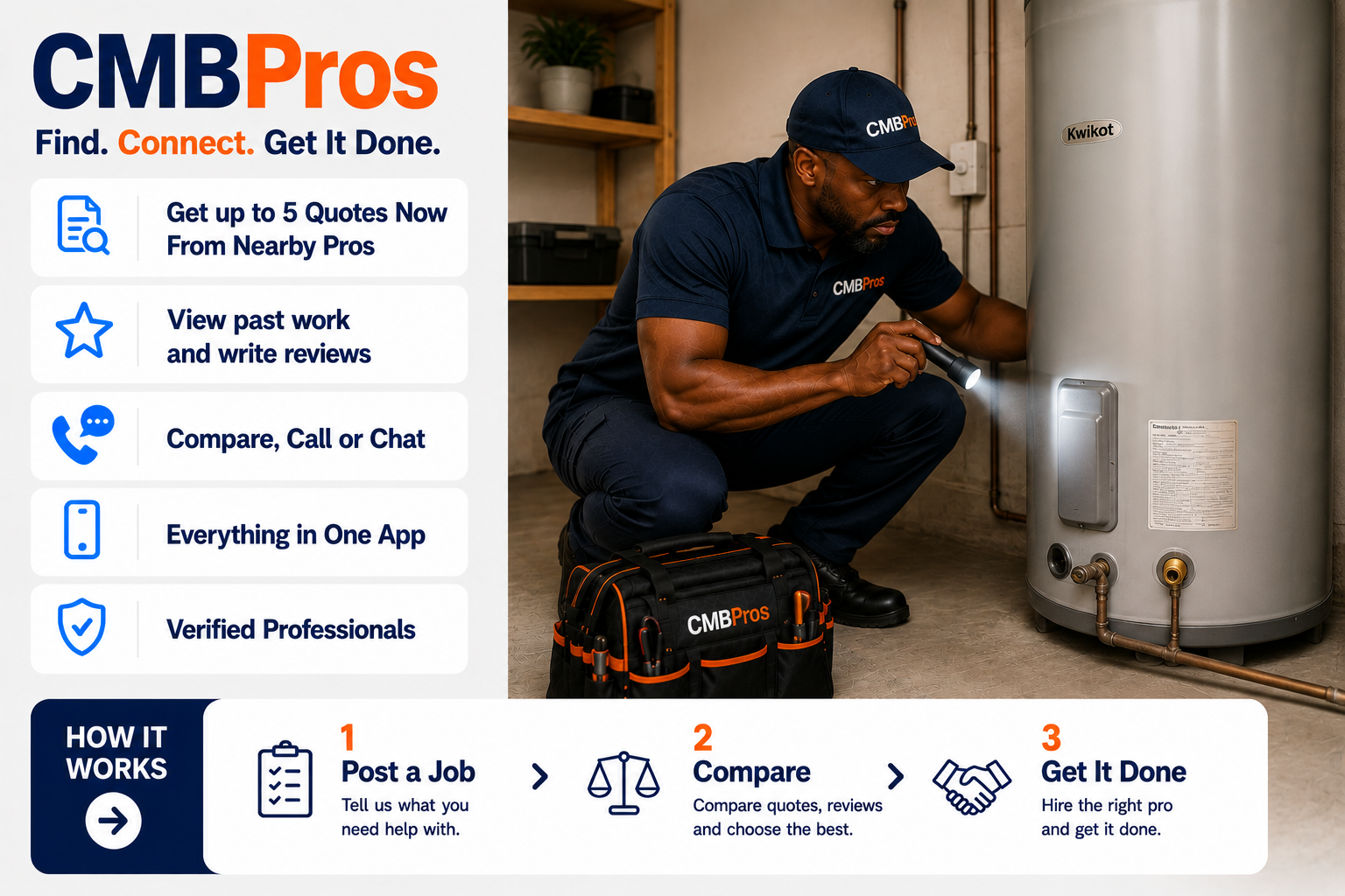 Geyser installation technician fitting a new unit in Lusaka