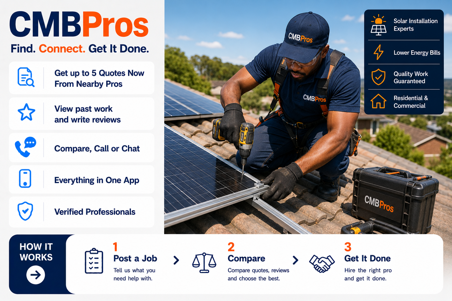 Solar panel installation technician fitting panels on a roof in Lusaka