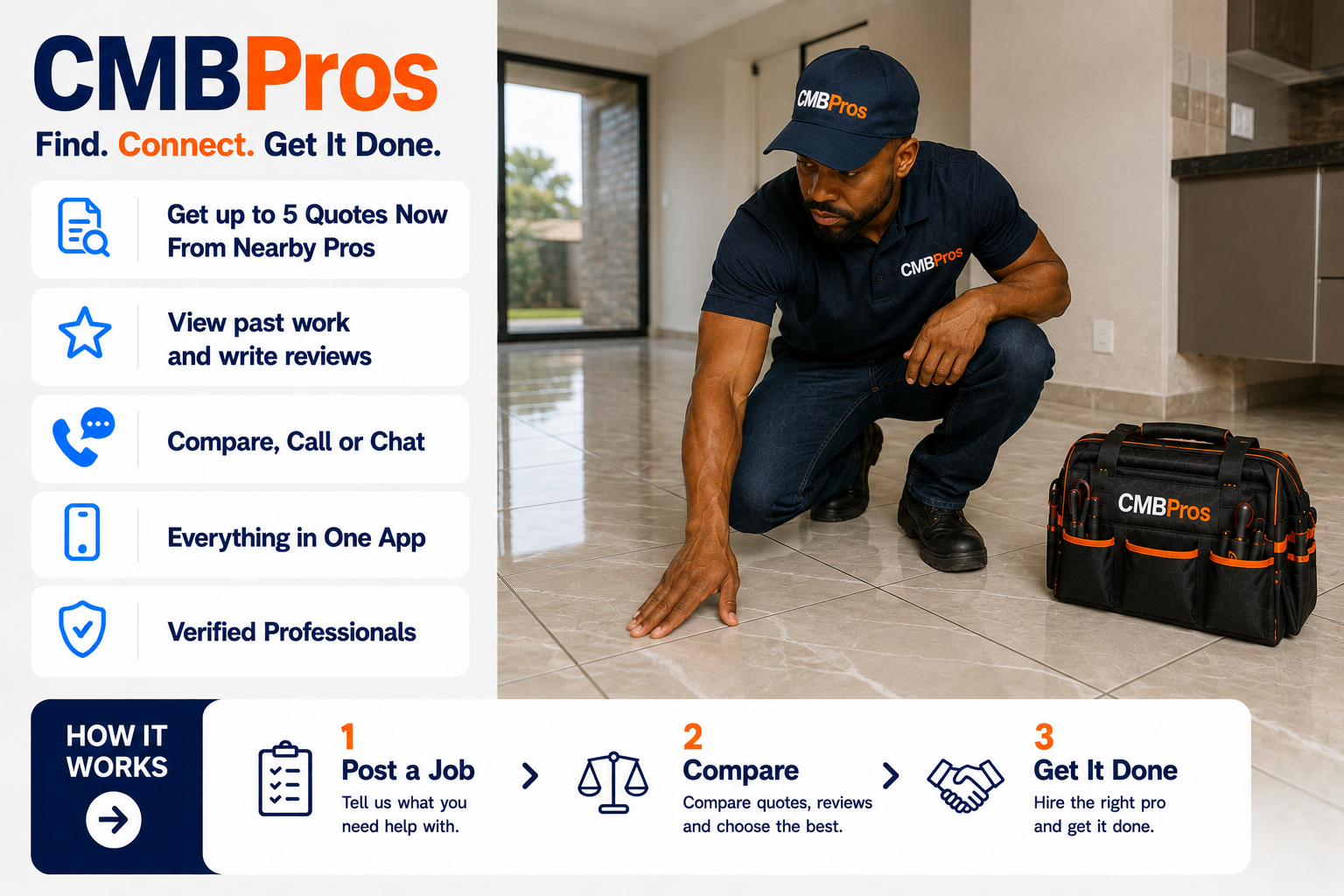 Tiler laying floor tiles in Lusaka